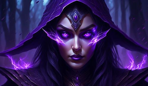 Dark Sorceress with Glowing Purple Eyes