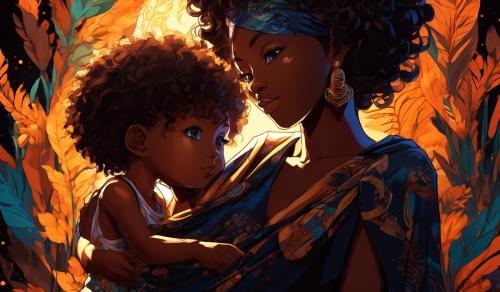 Beautiful black mother and child