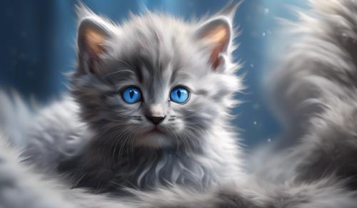 Baby kitten with blue eyes and grey fur, 4k uhd ultra realistic 