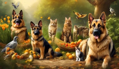 german shepherd dog , cat , 3 forpus birds and 1 greencheeck cornue 