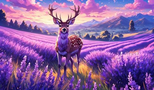 Deer in a field of lavender