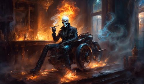 ghost rider smoking in a duty house