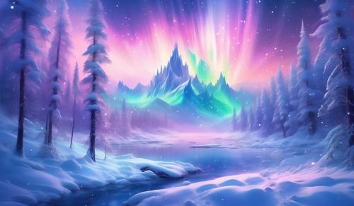 Aurora borealis in a beautiful snow scene