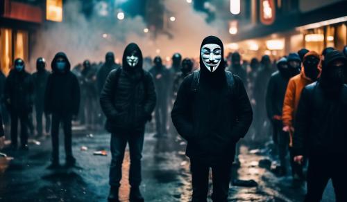 Anonymous masked crowd rioting make very surreal