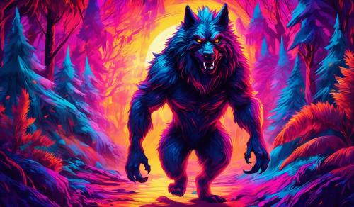 Werewolf with a vibrant trippy background 