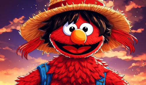 Elmo as luffy with straw hat with red strap