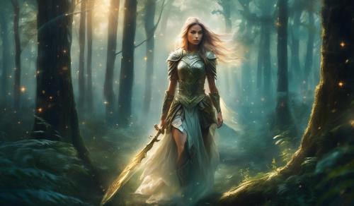 Woman warrior in forest