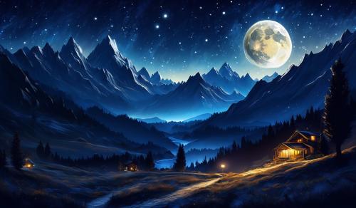 Starry night, mountains, moon