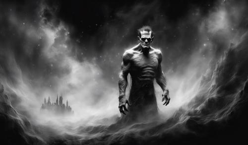 Frankenstein's monster in a black and white background 