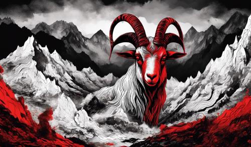 Red black and white topographic background with a evil goat with horns