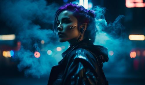 Cyberpunk Girl, Smoke, Dark