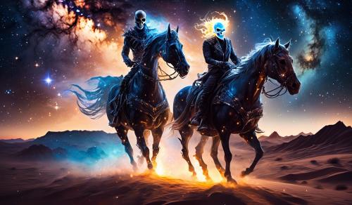 Ghost Rider in a desert at night with a milky way galaxy background