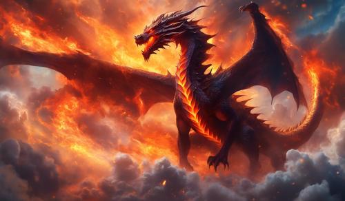 Demonic dragon with the sky set ablaze 