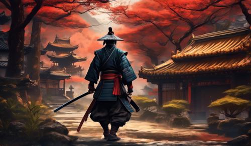 fondo 8k full HD de un samurai con fondo chino