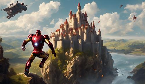 ironman flying over castle