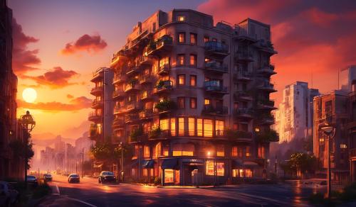 street bulding sunset8k