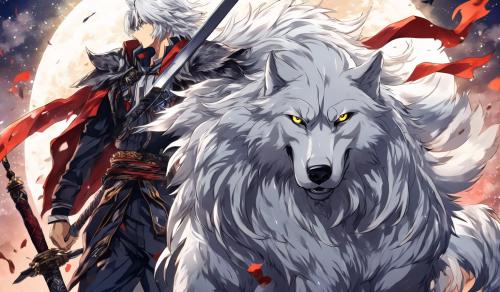 wolf with white hair and sword