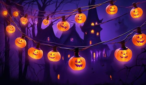 Halloween string lights purple orange