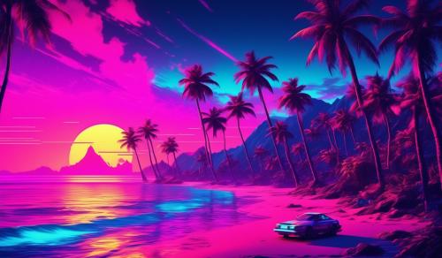 Beach sunset tropical 80s