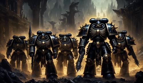 warhammer 40,000 space marines in intricate black demon armor