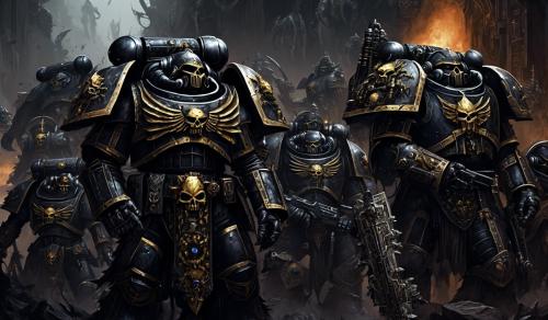 warhammer 40,000 space marines in intricate black demon armor