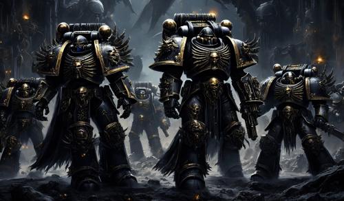 warhammer 40,000 space marines in intricate black demon armor