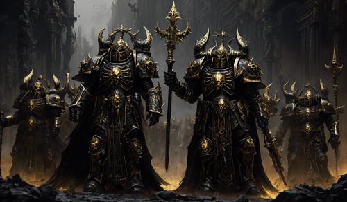 warhammer 40,000 custodes in intricate black nightmare demon armor