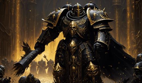 warhammer 40,000 custodes in intricate black nightmare armor