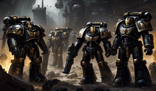 Warhammer 40,000 space marines in black iron man armor