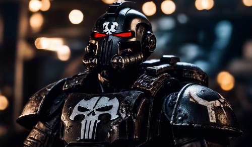 cross between Warhammer black templars space marines and marvel's punisher