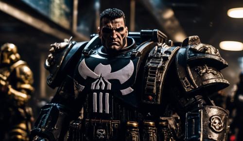 cross between Warhammer black templars space marines and marvel's punisher