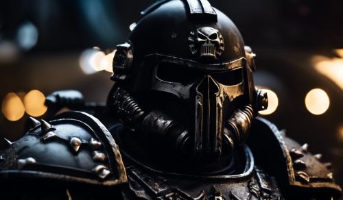 cross between Warhammer black templars space marines and the punisher with black space marines helmet