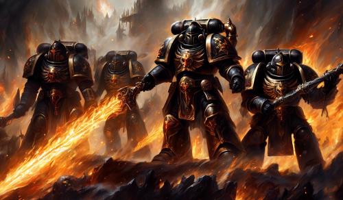 warhanmer 40k black templar space marines with fire eyes and fire sword