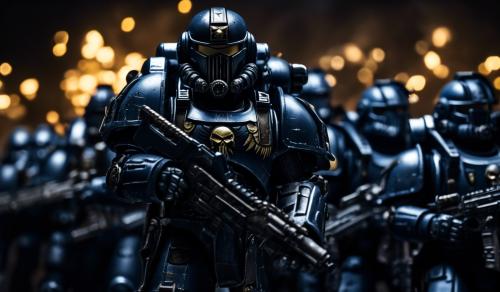 Warhammer 40,000 space marines in blacked out punisher war machine armor