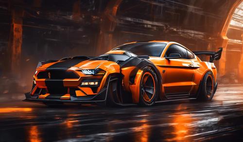 live wallpaper of a orange ford mustang 2022 with a carbon fiber hood