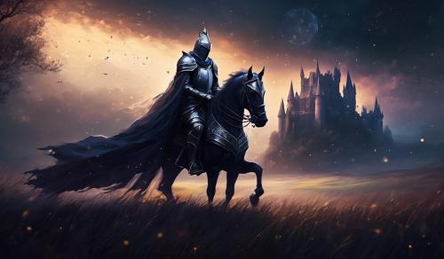 Dark Fantasy sad Knight  on a field and kastle