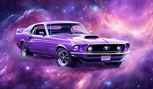 Pastel light purple 1969 boss mustang in a galaxy 