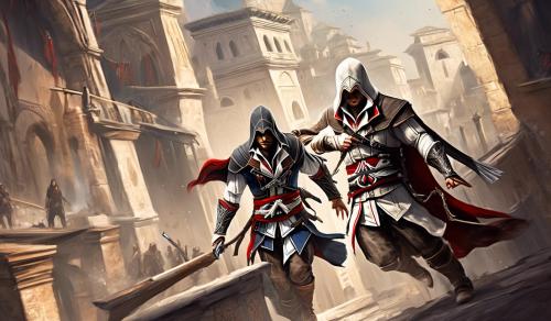 Ezio Auditore with rifle and hidden blades