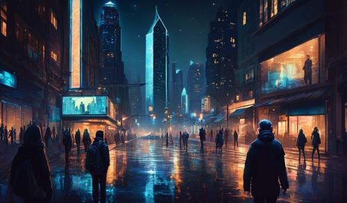 downtown night time with a humans point of view 2044