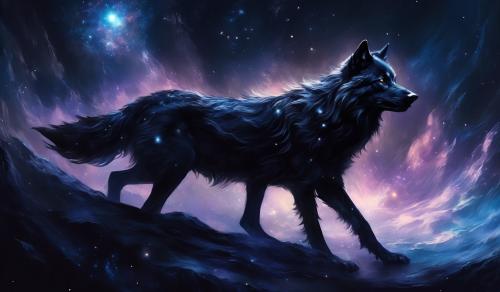  a black wolf in a dark them 