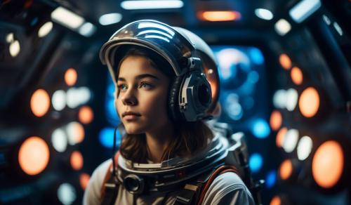 teenage girl on spacecraft