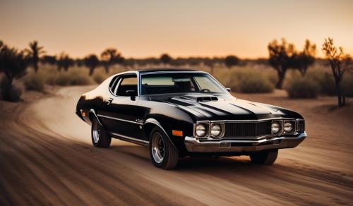 black 73 ford gran torino on a dirt road