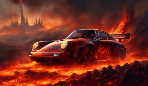 Porche car in hell