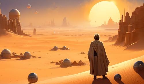 Luke Skywalker looking at the suns on Tatooine