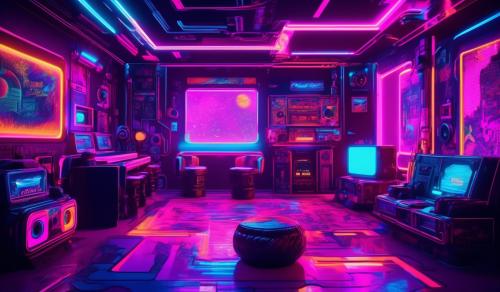 Blacklight retro 70s style groovy chill out room