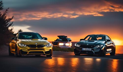 sunset and a BMW M4 COMPETITION on a clif