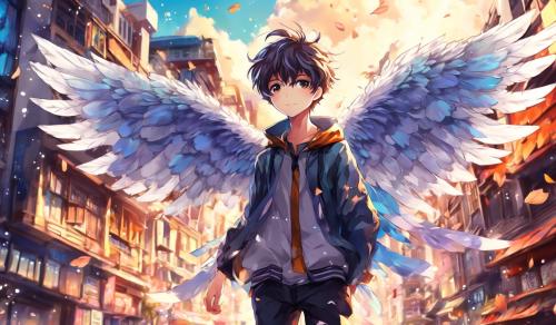 cute anime boy with wings