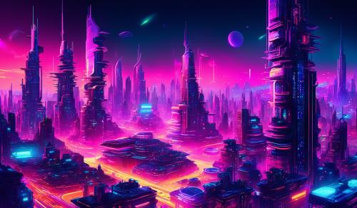 sprawling neon futuristic city