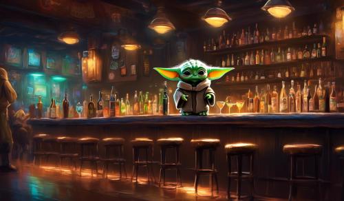 Baby yoda en un bar