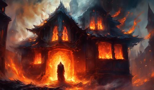 Death knight in a burning house 